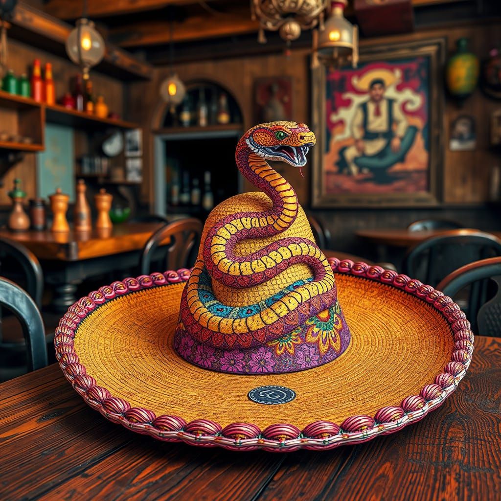 Sombrero with Zentangle Snake in Vintage Cantina