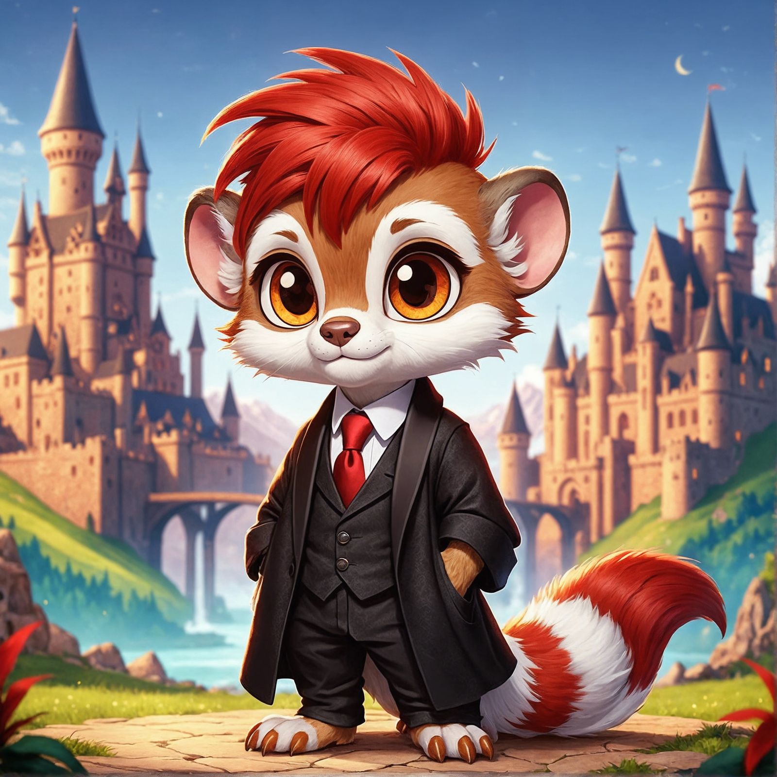 Chibi Weasel Wizard in Magical Castle Setting