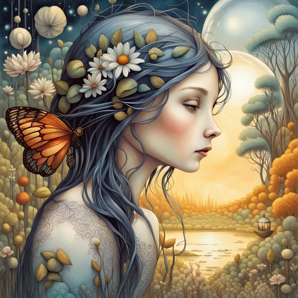 Dreamscape: Utopic World in Glass Sphere Illustration