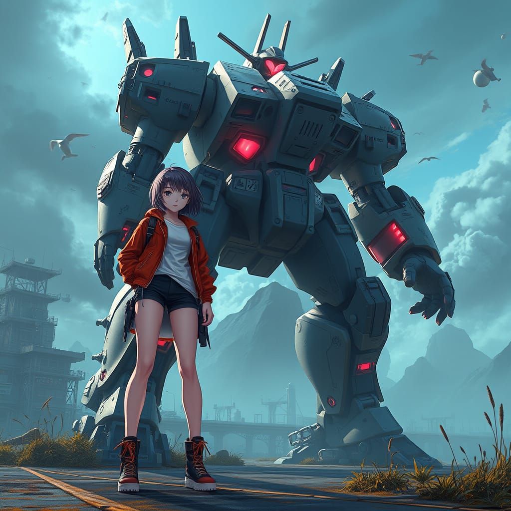 Cyberpunk Anime Girl Mech in Guweiz Style