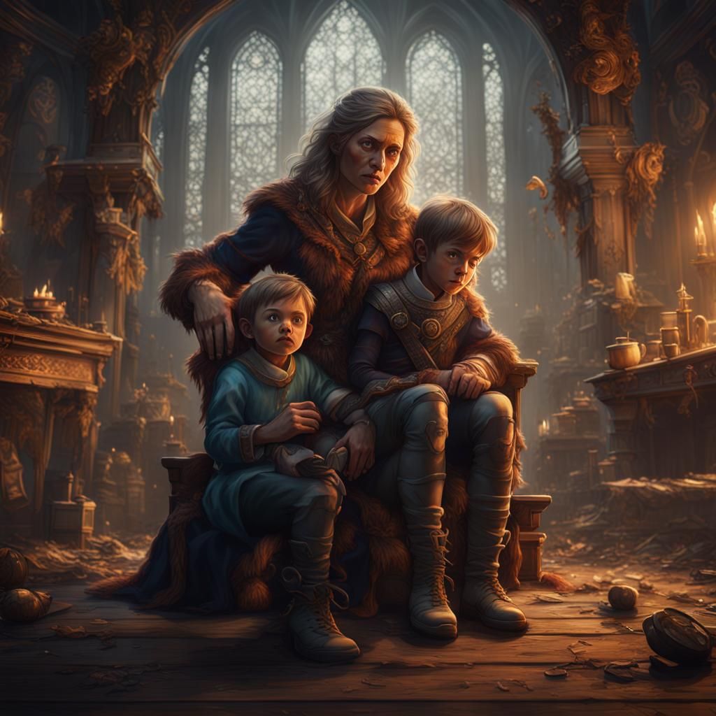 Mother Spanking Boy: Detailed Matte Painting