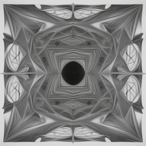 People walking along a tiled Möbius strip floating in the sk...