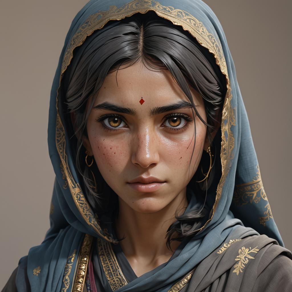 Anime Style Afghan Girl in 3D Rendering