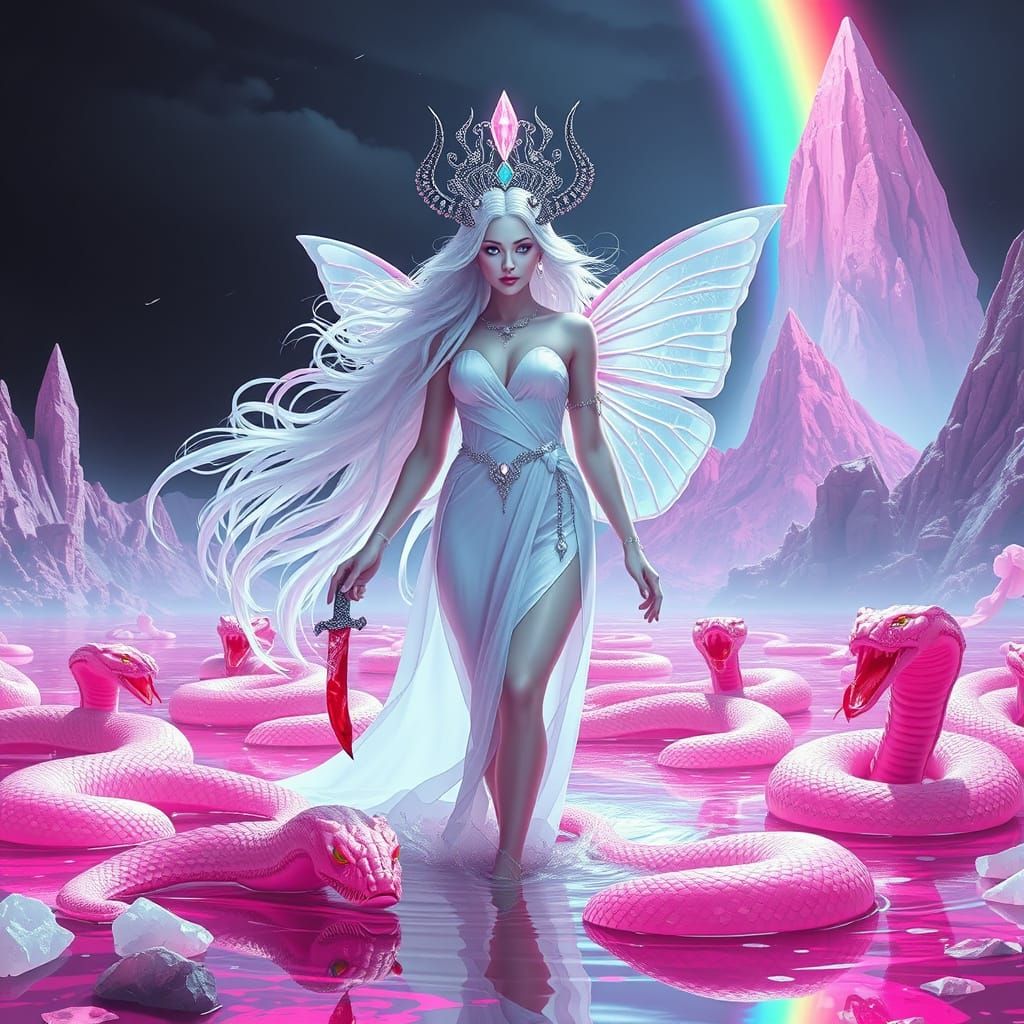 Albino Goddess in a Neon Dystopian Landscape