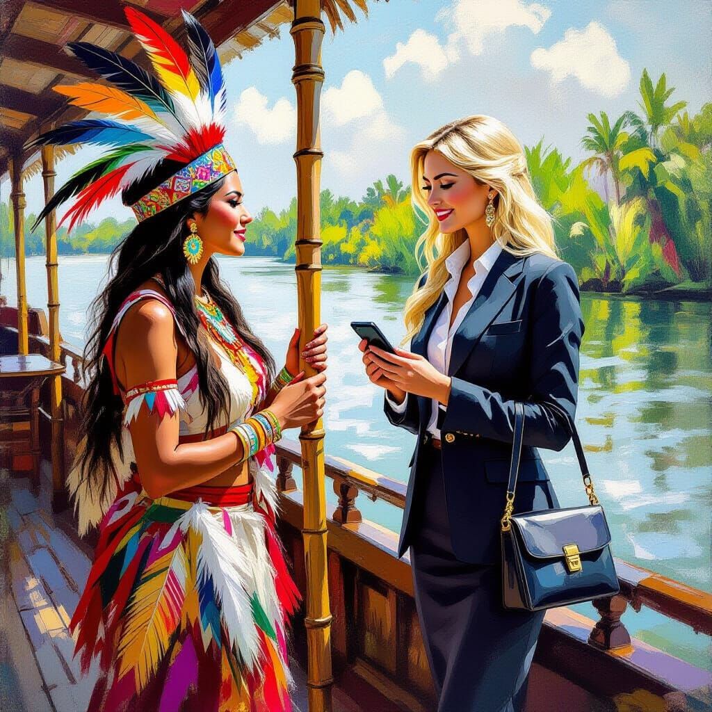 Amazon Warrior Meets Businesswoman on Riverboat