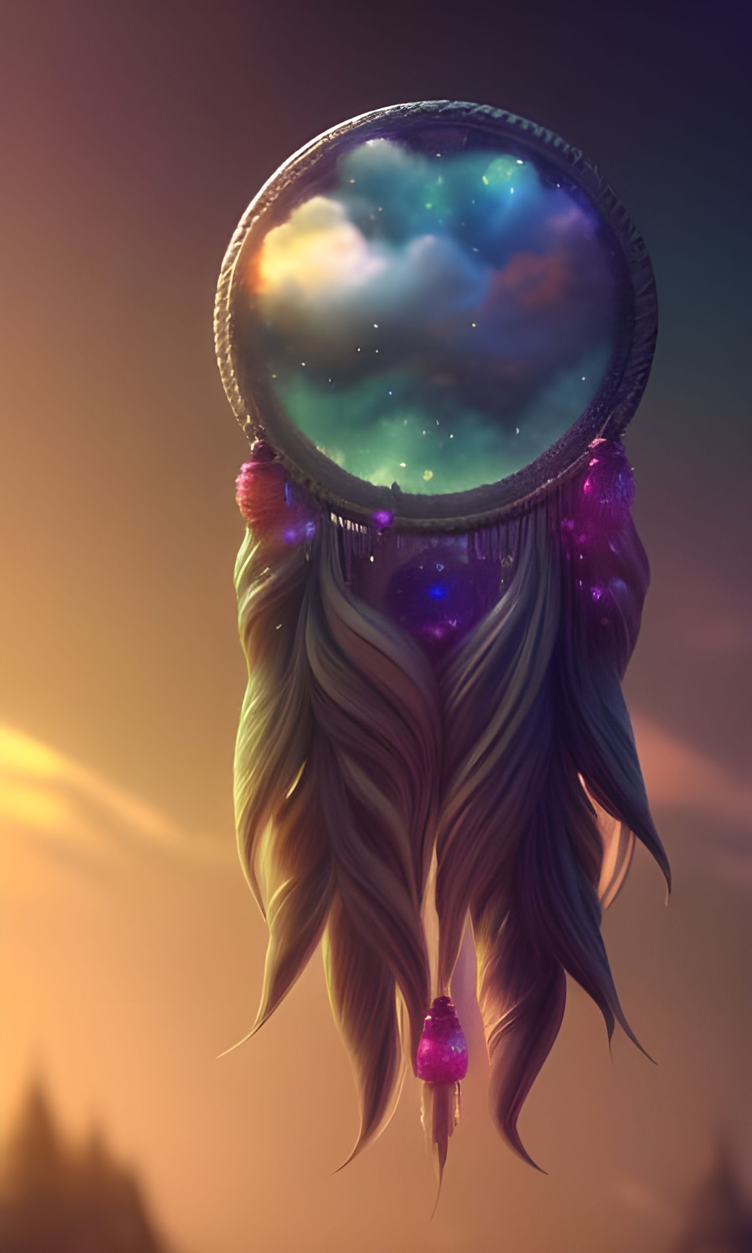 Dreamcatcher Among Stars in Storybook Watercolor Style