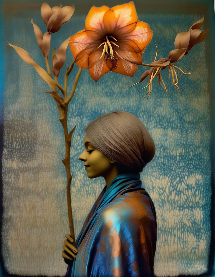 Anthropomorphic Bletilla Striata Hybrid in Calotype Style