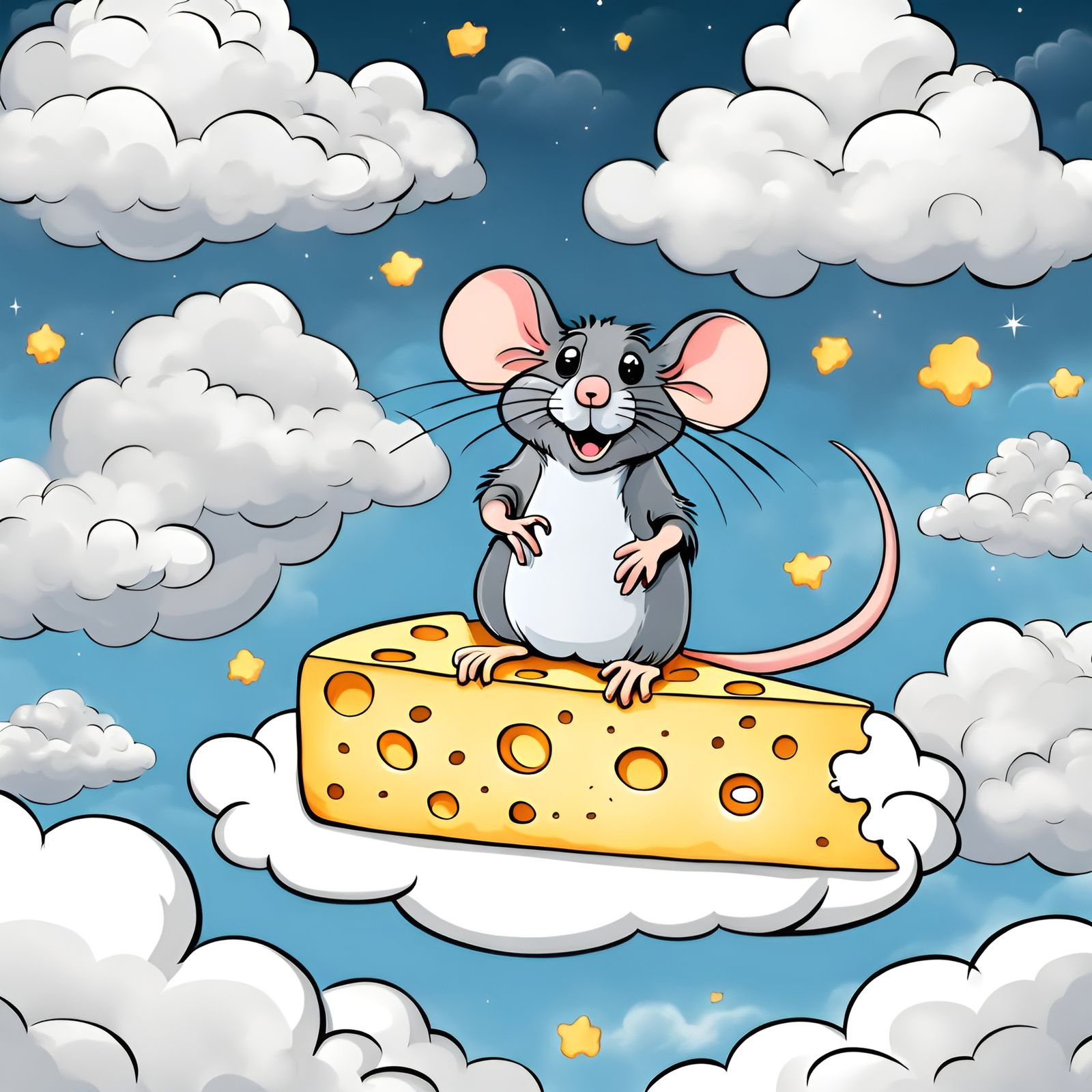 Cartoon Rat Dreams of Heavenly Cheese