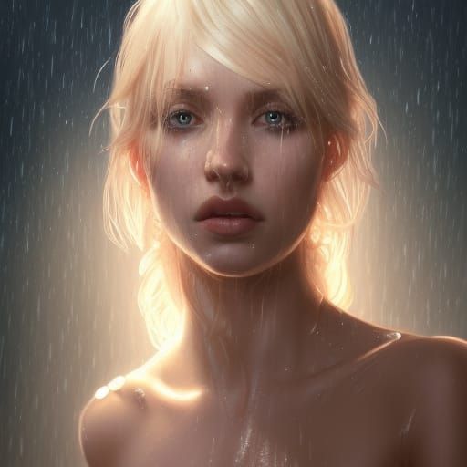 Blonde Woman in Wet T-Shirt: Digital Art Portrait