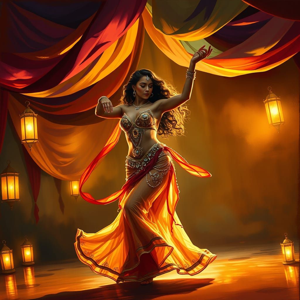 Belly Dancer in Ornate Costume with Shimmering Sequins