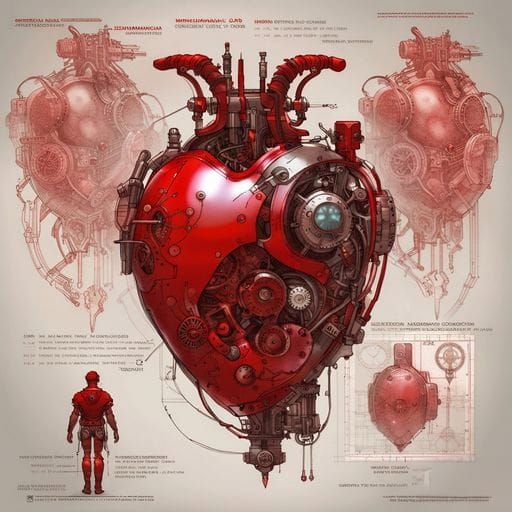 Steampunk Cyborg Heart Blueprint in CAD Design