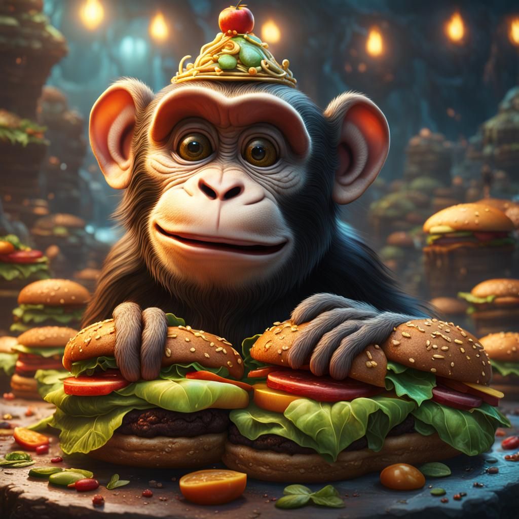 Monkey Hamburger: Detailed Matte Painting in Fantasy Style