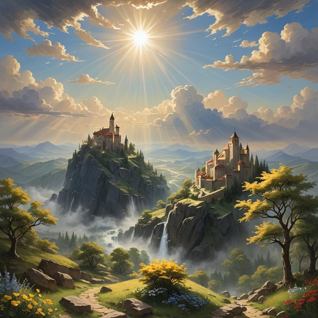 Divine Light Illuminates Heavenly Clouds