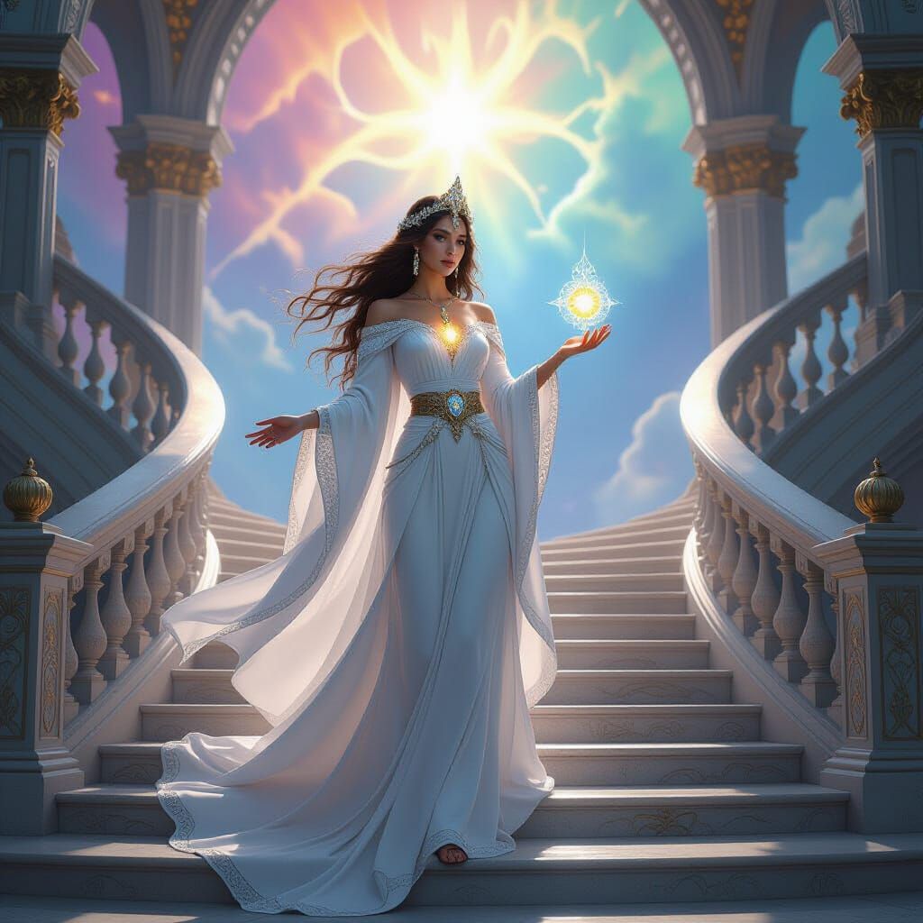 Celestial Goddess Ascending to Cosmic Realm