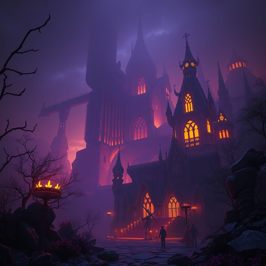 Dark Fantasy Landscape with Volumetric Lighting