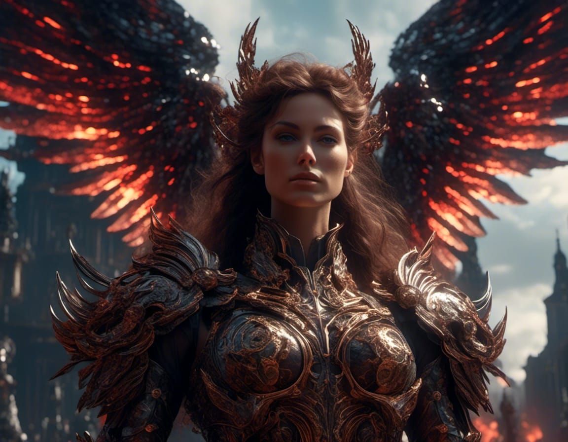 Dramatic Angel of War Portrait in Deep Color