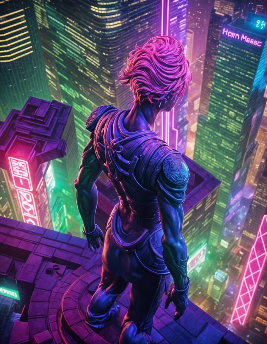 Vaporwave City Virtual Plaza Statue in Detailed Matte Painti...