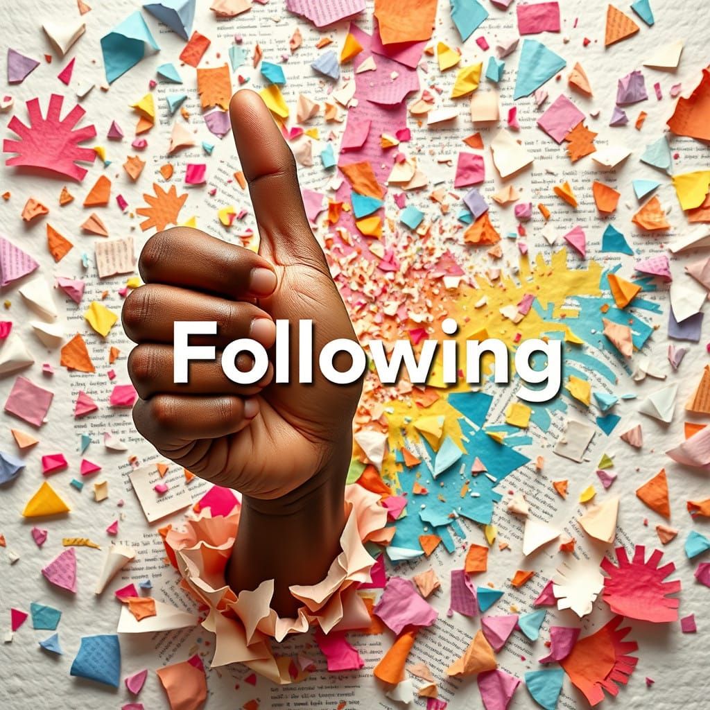 Triumphant Hand Emerges from Vibrant Tapestry in Hyperrealis...