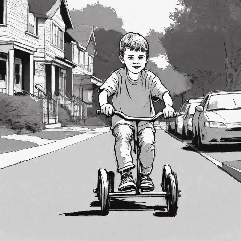 Boy Rides Tricycle: Line Drawing with Motion