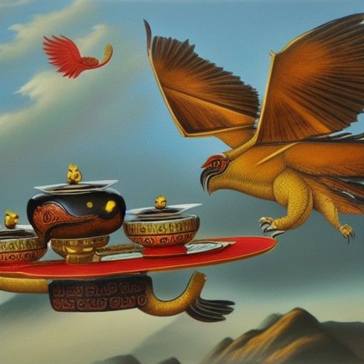 Gongfu Tea Set Soaring Skyward: Oil Painting