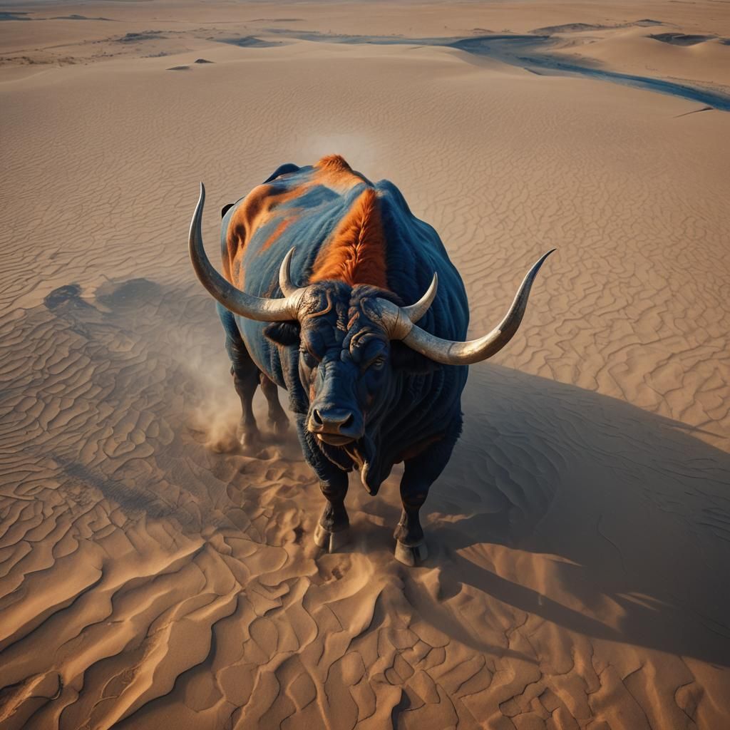 Majestic Bull-Man in Gobi Desert: Fantasy Concept Art