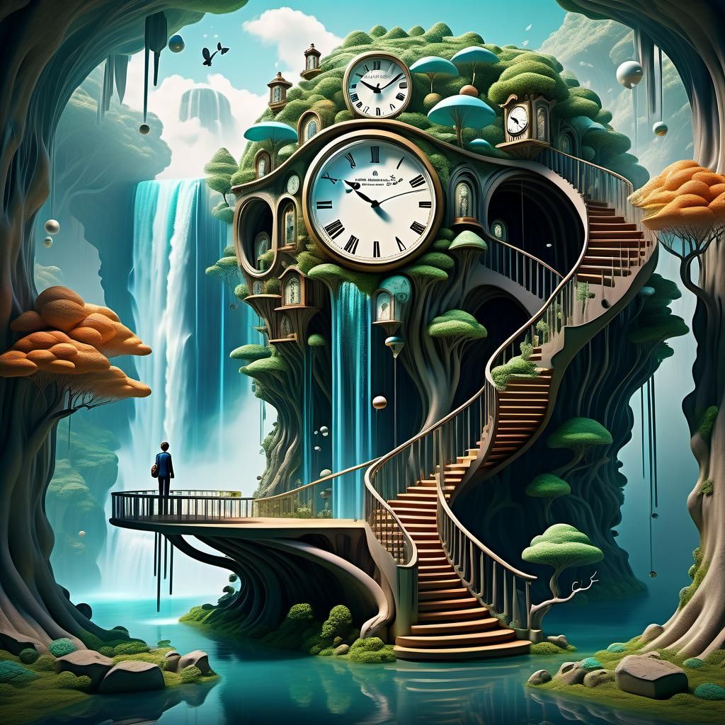 Surreal Subconscious Dreamscapes with Whimsical Clocks and W...