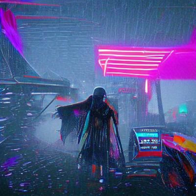 Cyberpunk Death in Neon Cityscape