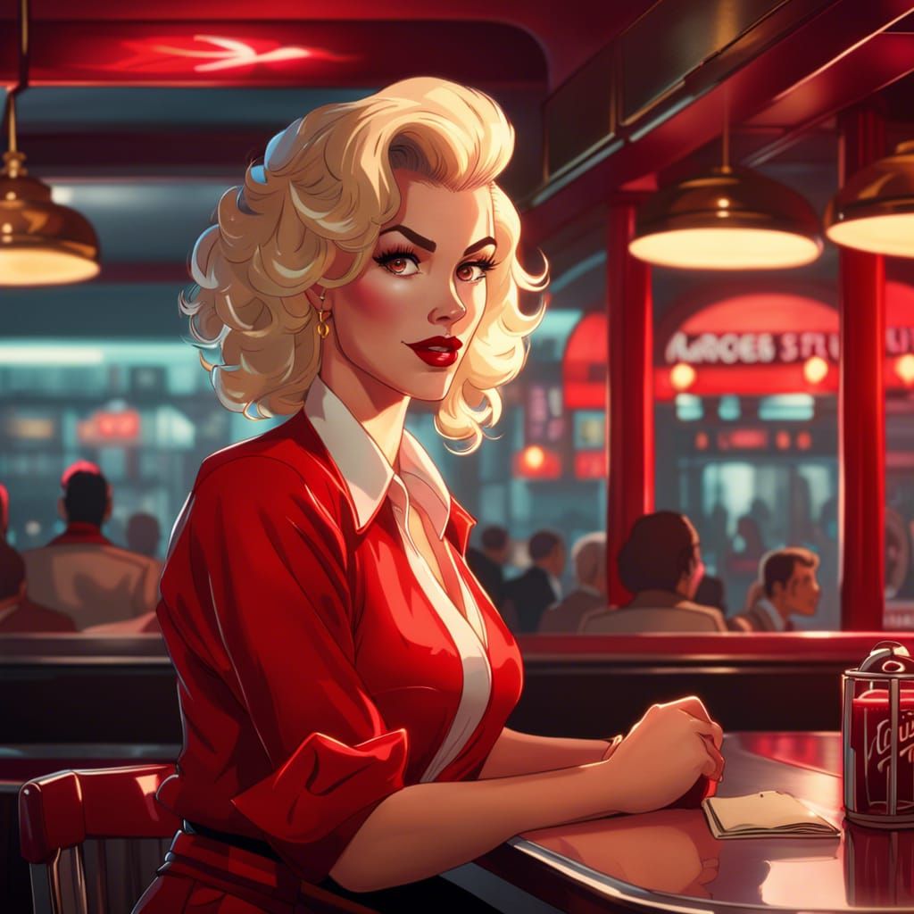 Retro Diner Waitress in Comic Book Style