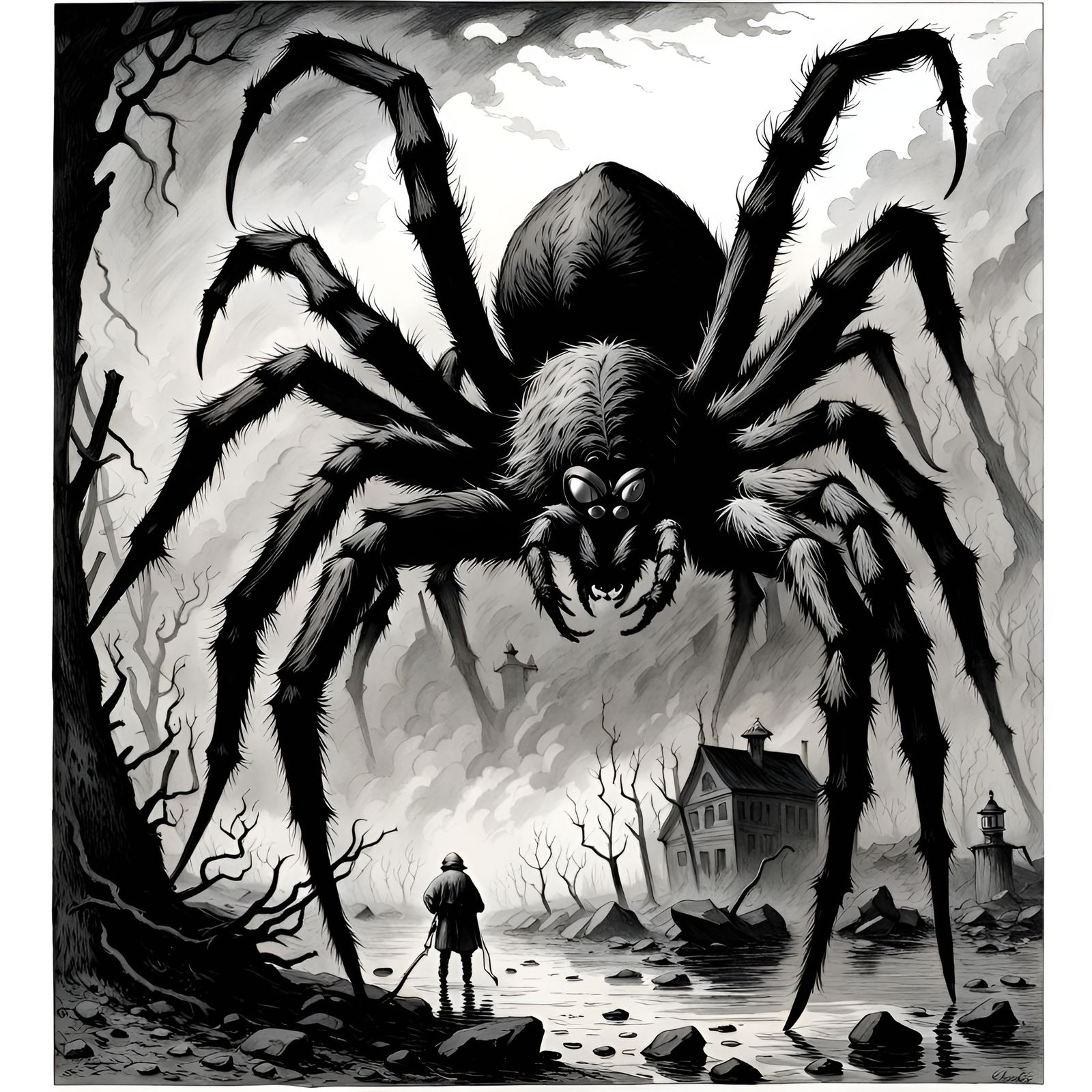Giant Spider in the Style of Gustave DorΓ©