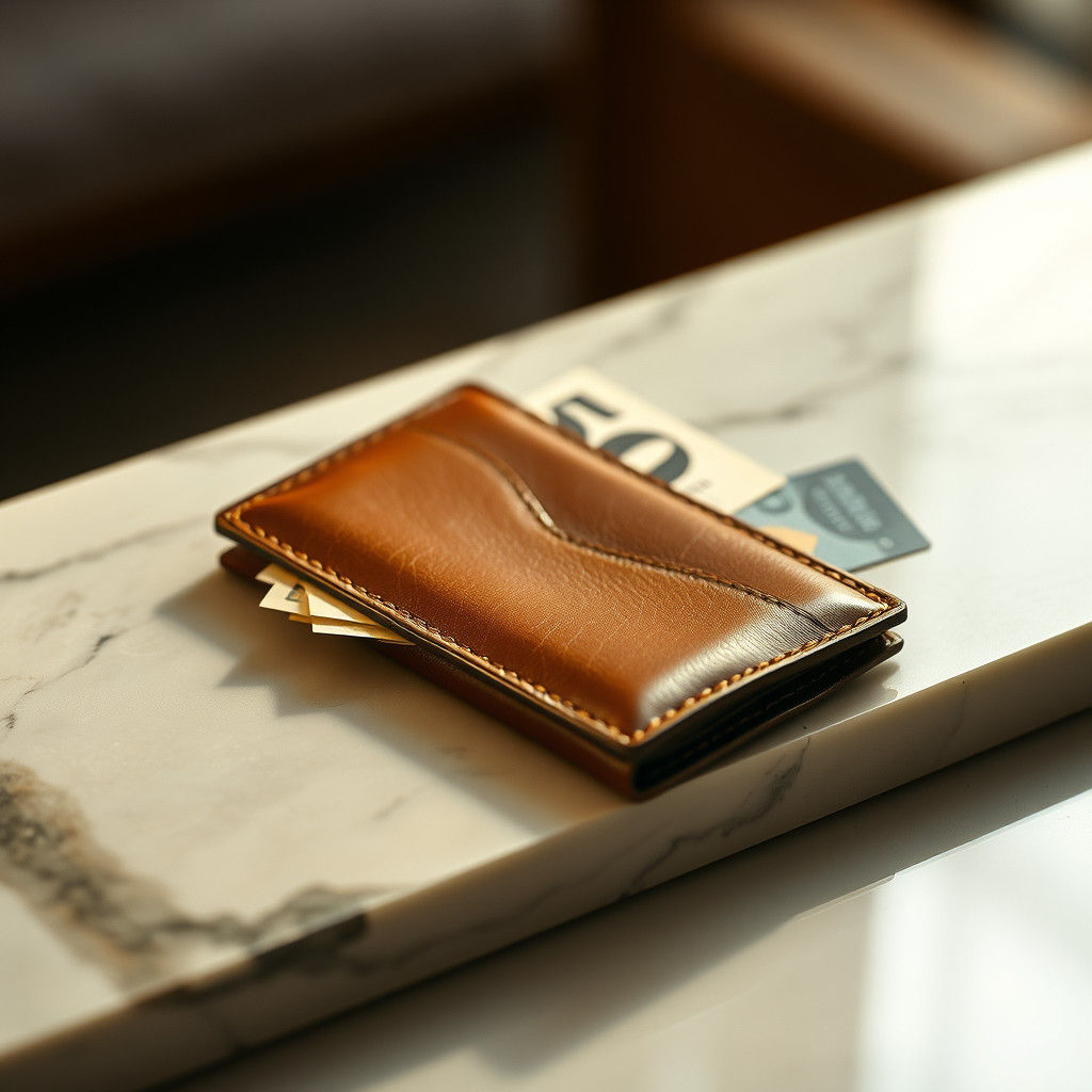 Luxury Leather Wallet on Marble in Film Still Style