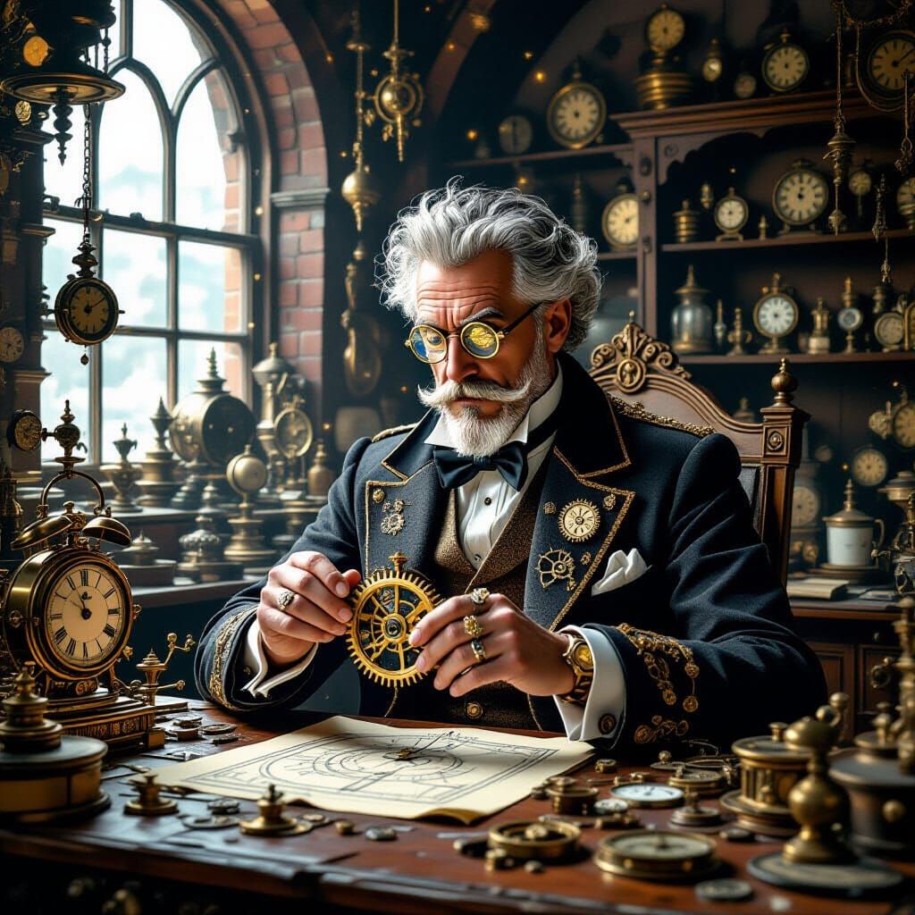 Clockwork Dragon Assembled by Whimsical Horologist in Gothic...