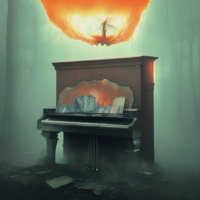 Burning Piano: Digital Art Inspired by Masters