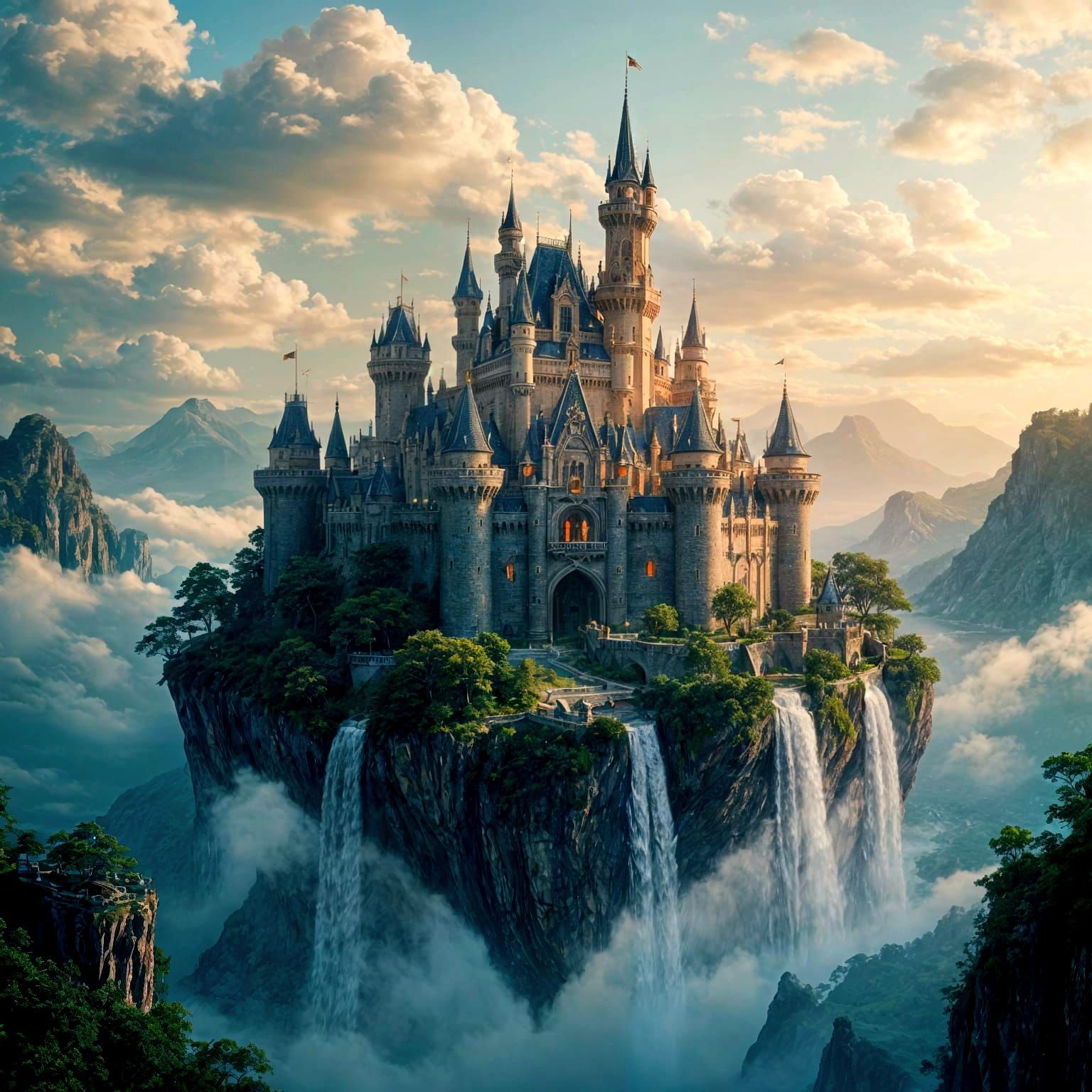 Majestic Castle Floating in Sky: Cinematic Still
