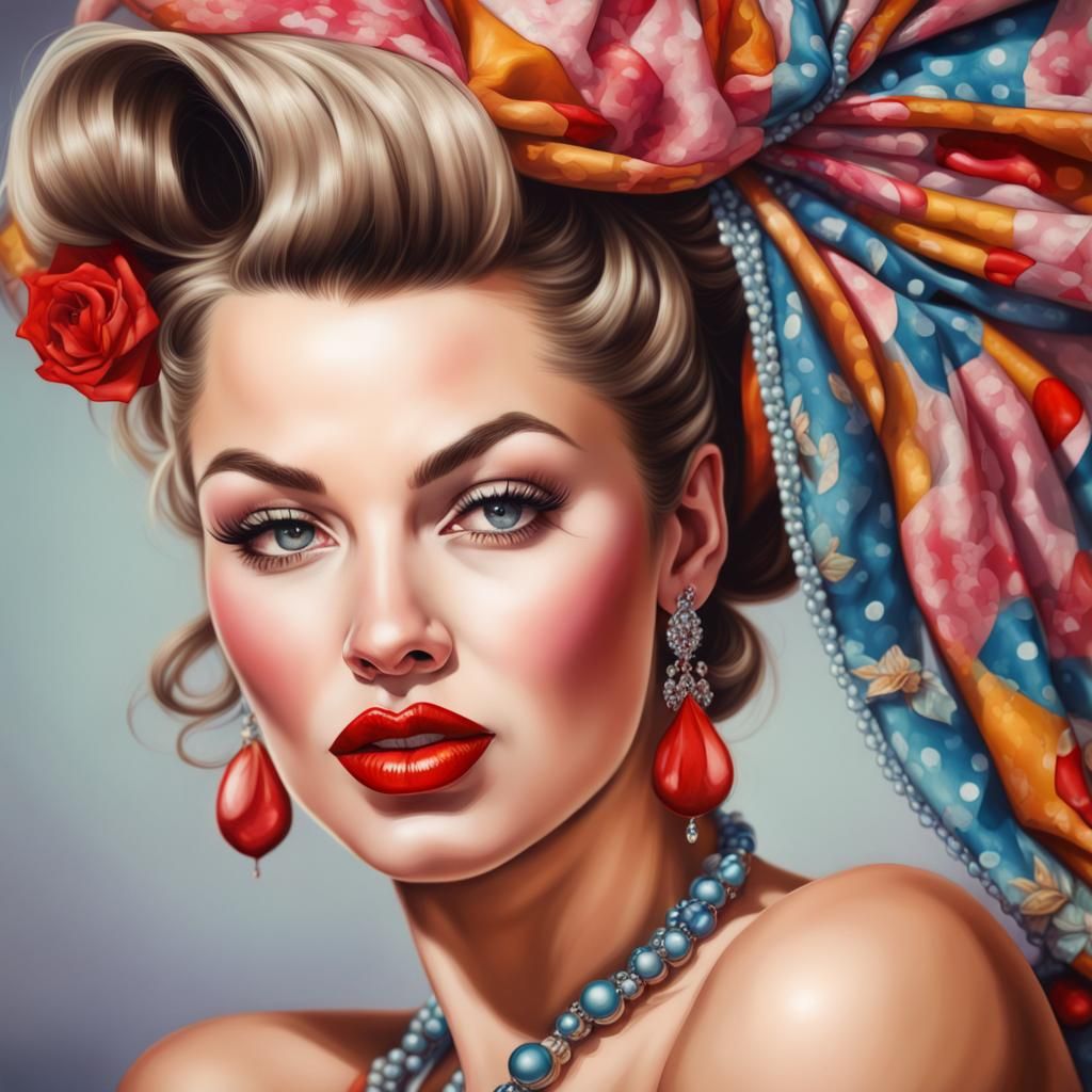 Hyperrealistic Pin-Up Portrait of a Beautiful Woman