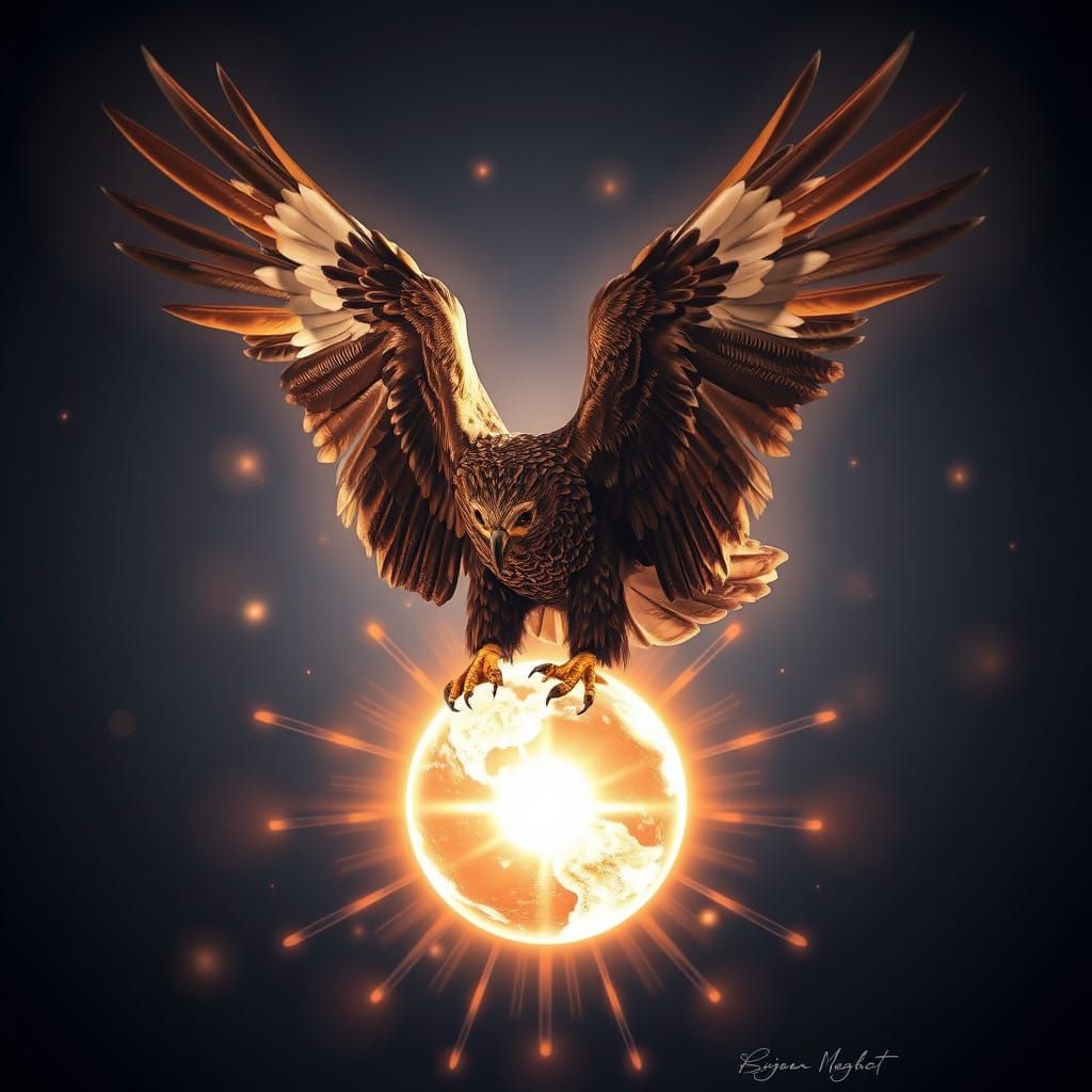 Eagle on Orb in Ethereal Digital Art Style
