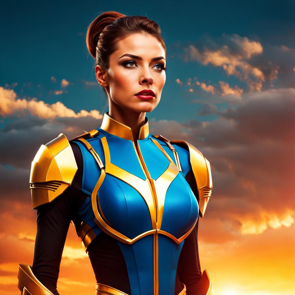 Futuristic Armored Warrior in Post-Apocalyptic City