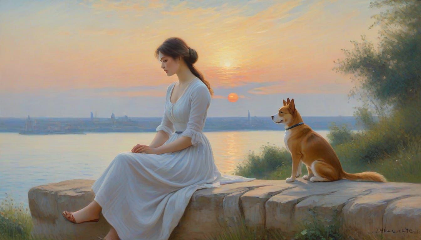 Woman in Contemplative Repose on a Stone Ledge