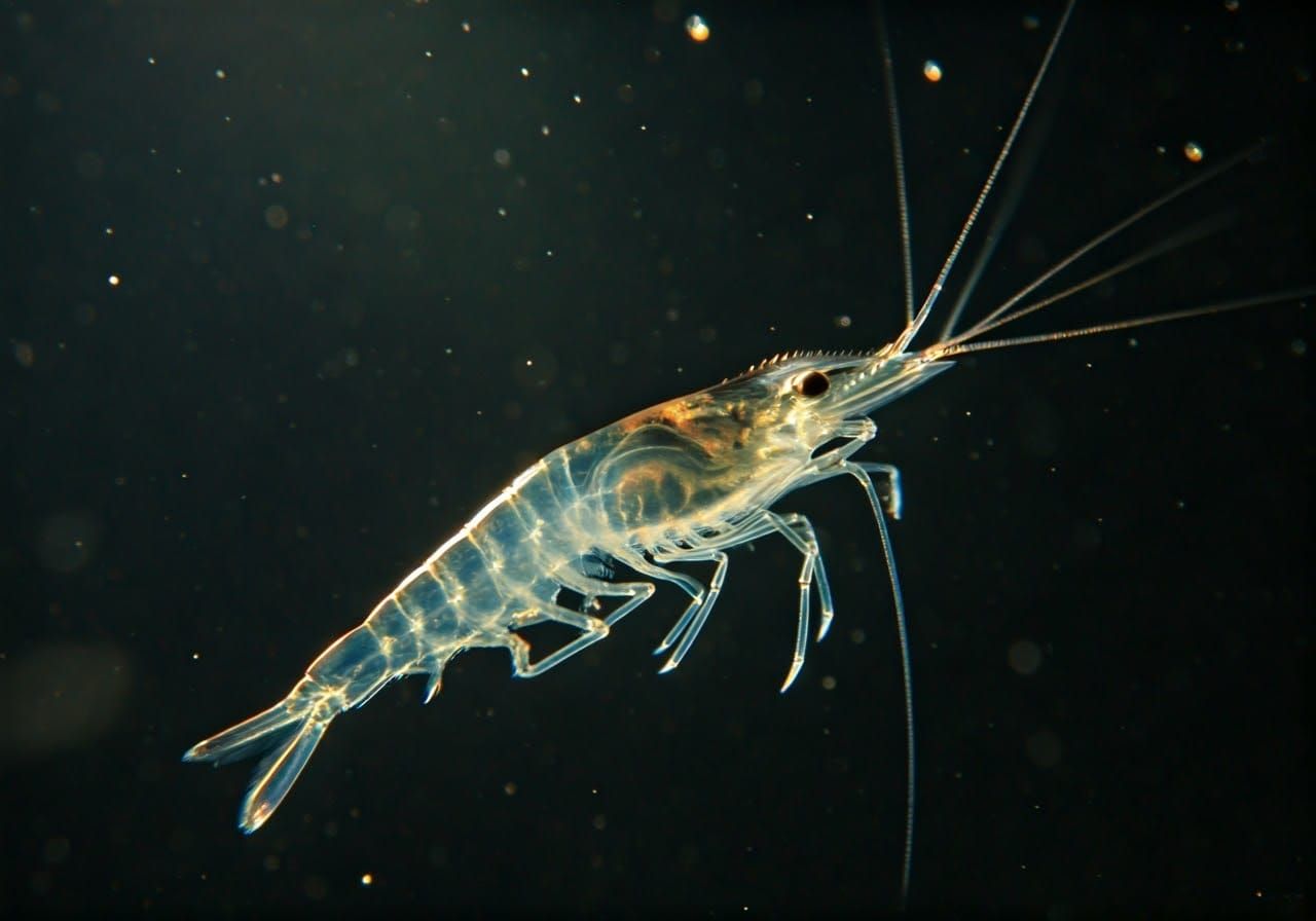 Glowing Brine Shrimp in Dark Field Microscopy Style