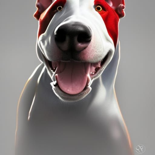 Hyperrealistic Bull Terrier with Clown Nose