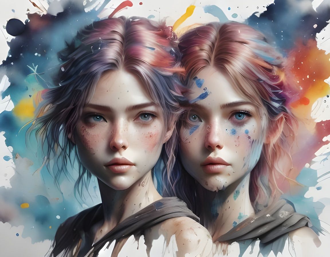 Whimsical Watercolour Portraits of Twin Sisters