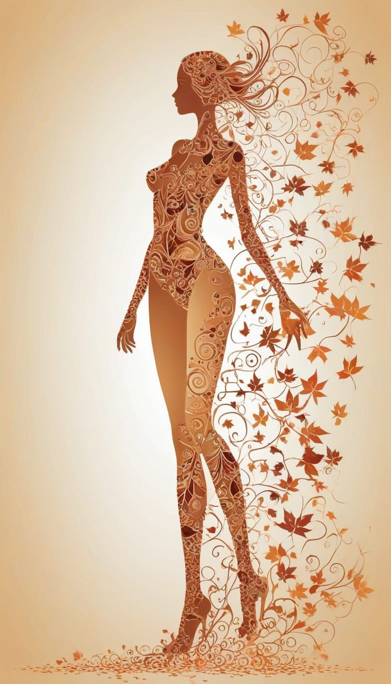 Autumn Venus Silhouette Made of Leaves in Pastel Colors