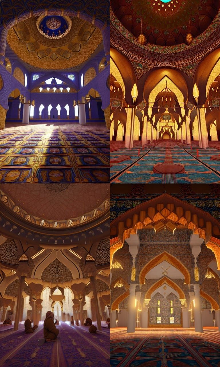 Ethereal Mosque Prayers in Detailed Digital Art