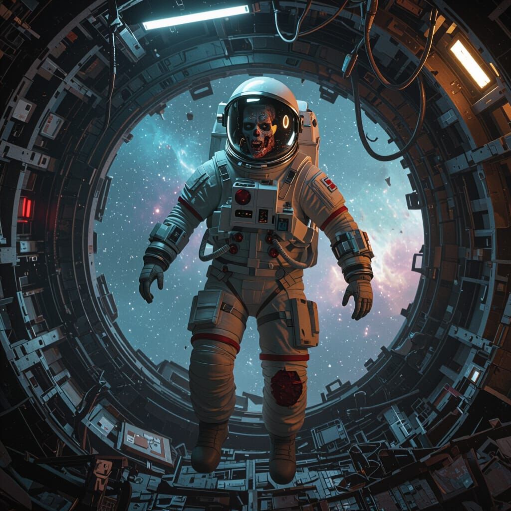 Zombified Astronaut Floats Through Derelict Space Station