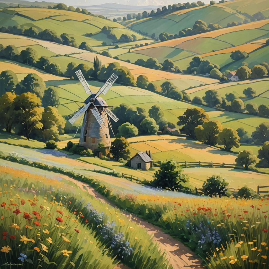 English Windmill in Impressionist Style