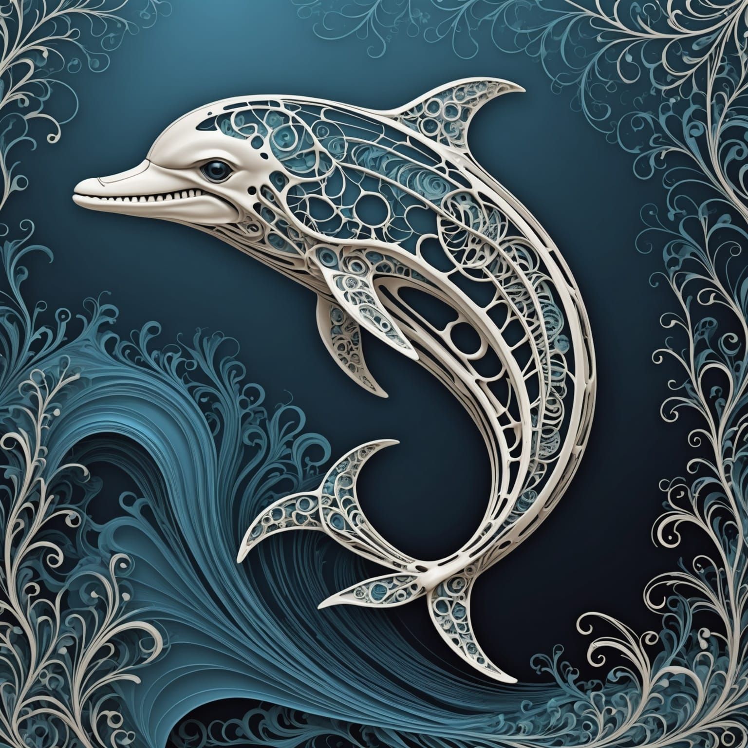 Unique Dolphin Skeleton in Abstract Fractal Style
