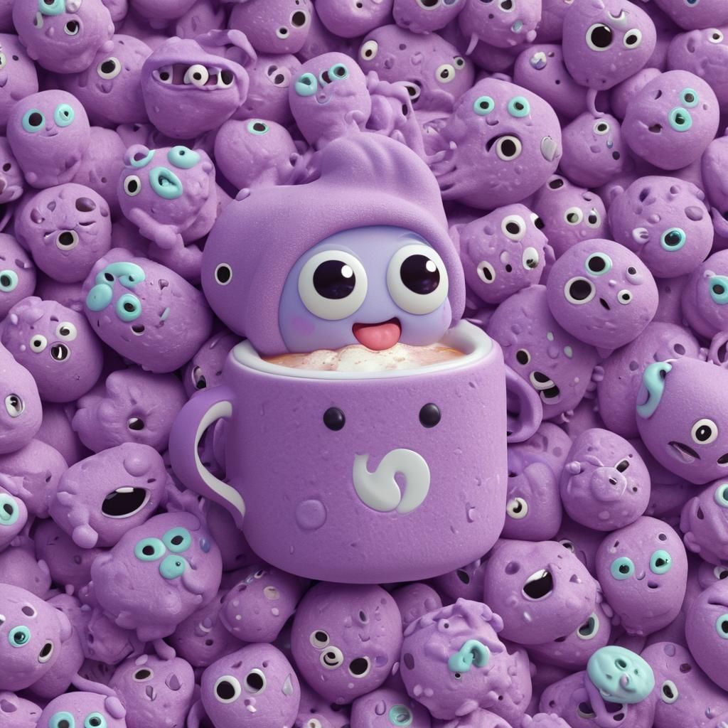Alien purple cute marshmallow texture blob with many eyes in...