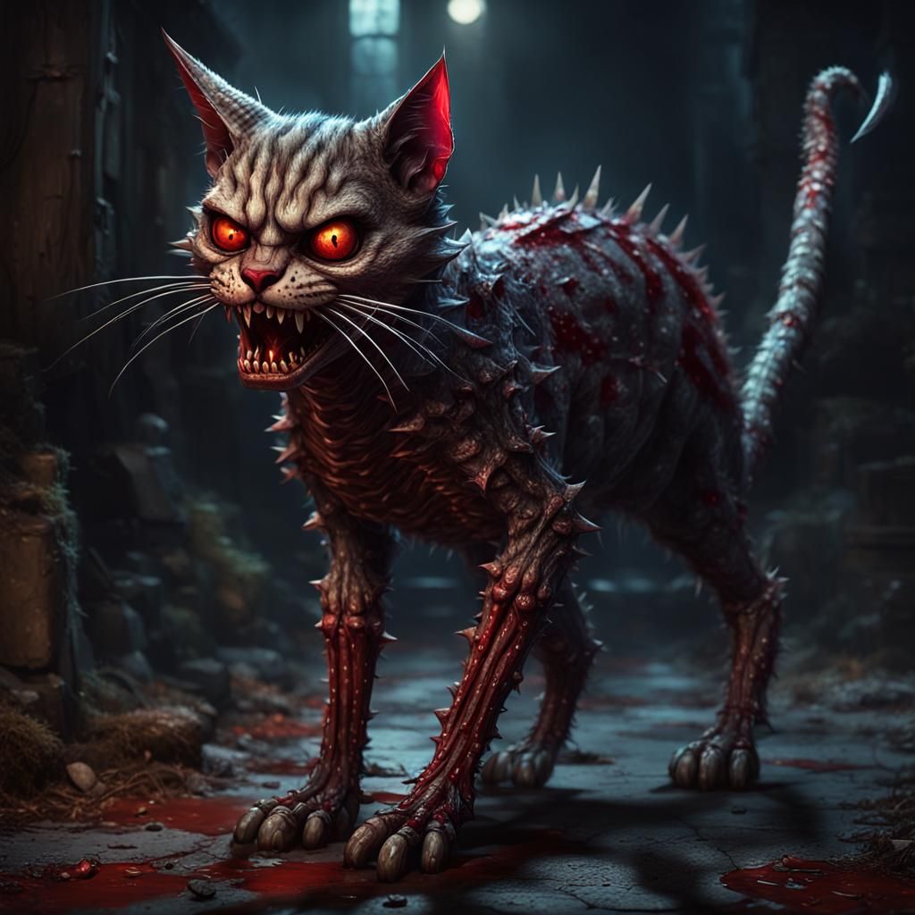 Creepy Pixel Cat in Dark Fantasy Style