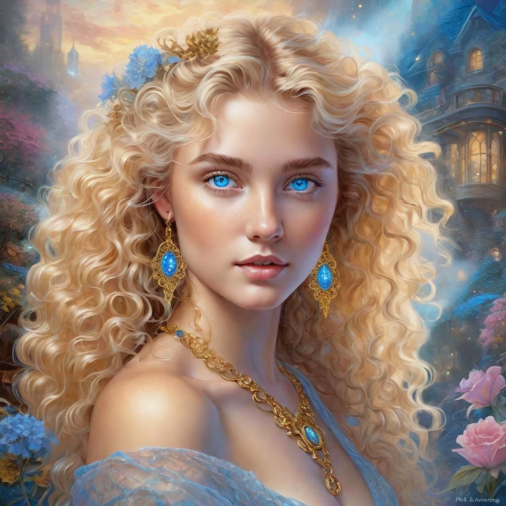 Ethereal Portrait of Woman with Flowers in Fantasy Style