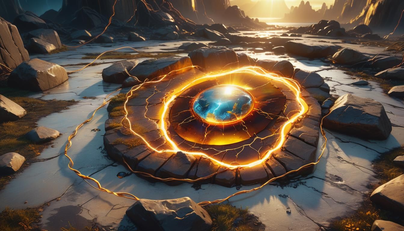 Electrifying Amber Stone: A Whimsical Fantasy Art Piece