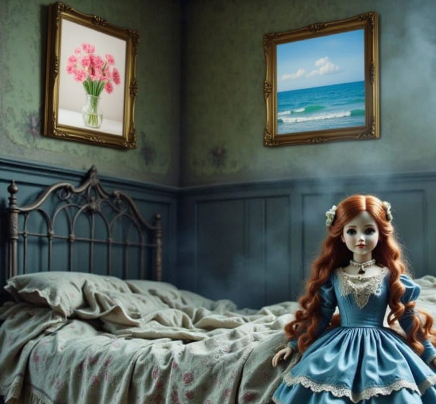 Abandoned Farmhouse Bedroom with Doll in 3D Photorealism